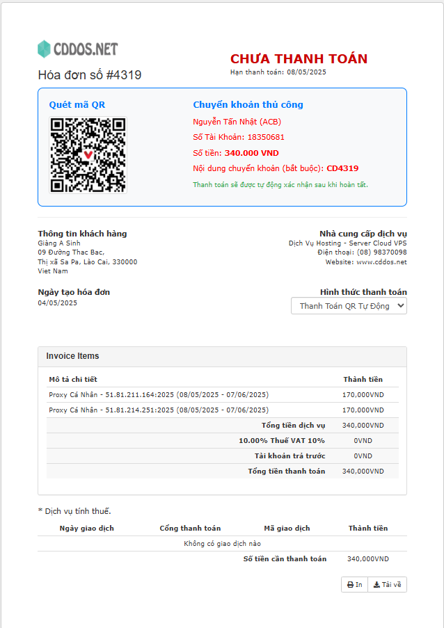 Tích hợp QR thanh toán tự động WHMCS với nghe thanh toán